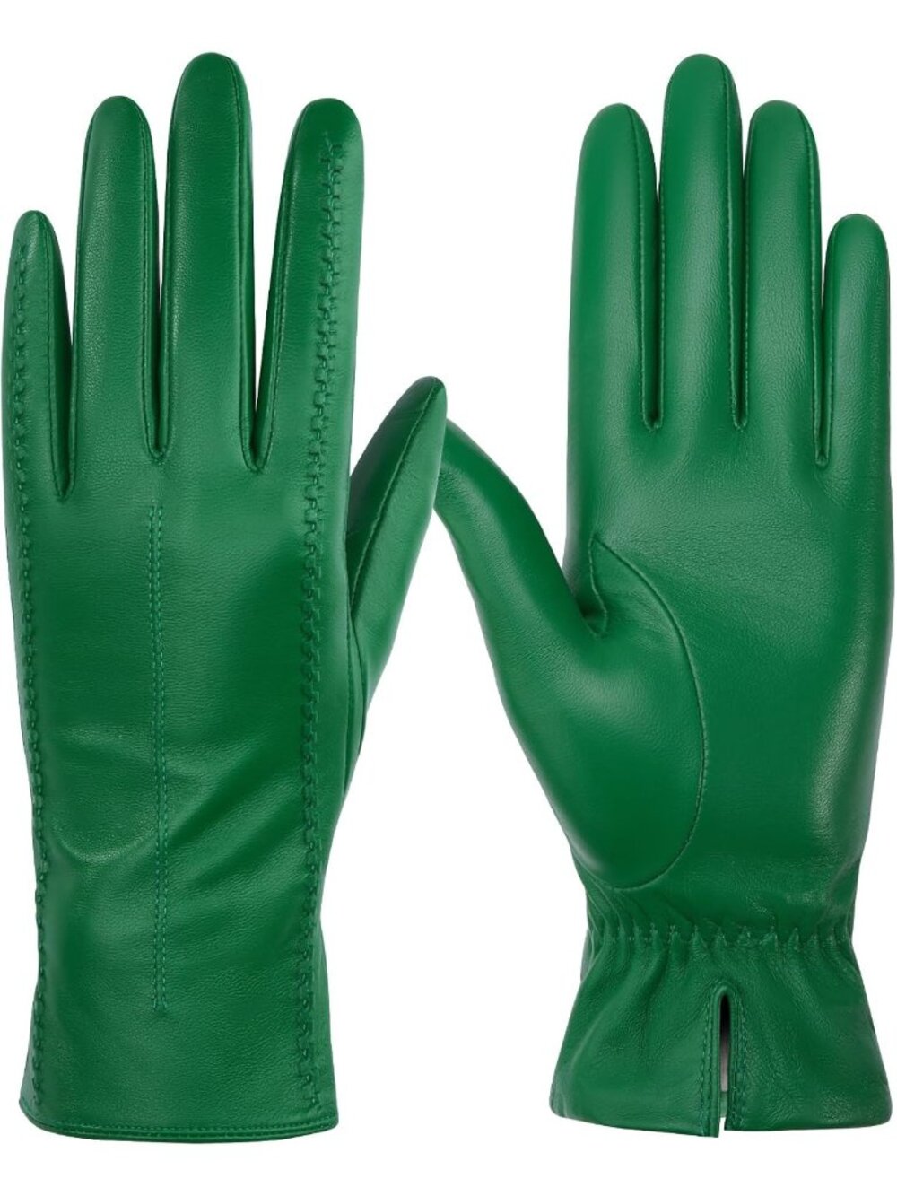 Women Green Cashmere Lined Touchscreen Winter Genuine Sheepskin Leather Gloves,